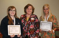 Robertson, left, and Brady, right, are shown with Jackie Granberry, Hinds Community College vice president for Advancement and Student Success, who awarded the scholarships.