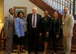 Sen. Albert Butler of Port Gibson, Beverly Trimble, Utica Campus Workforce Investment Act coordinator; Hinds President Dr. Clyde Muse; Dr. Debra Mays-Jackson, Utica and Vicksburg-Warren Campus vice president; Rep. Deborah Butler Dixon of Raymond and Nathan Wells of Brandon, staff assistant to Speaker of the House Philip Gunn.