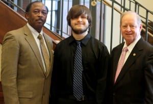 Sen. Albert Butler of Port Gibson, left, Hinds Community College student Russell Girault of Crystal Springs and Rep. Tom Weathersby of Florence.