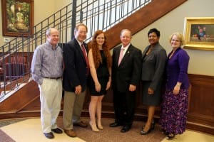 Jeff Hughes of Richland, left, math and Student VOICES instructor; Rep. John Moore of Brandon; Hinds student Regan Clark of Brandon, who graduated from high school through the Hinds Gateway to College program; Rep. Tom Weathersby of Florence, Sherry Franklin, dean of students on the Rankin Campus and Valerie Barton, director of the Rankin Career Center who was formerly director of the Gateway to College program