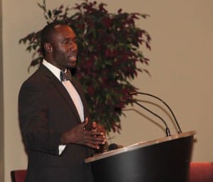 Jackson Mayor Tony Yarber addresses the audience of high school and college students. 