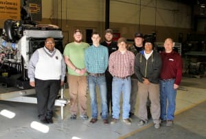 Among Hinds students eligible to receive the CN Scholarship are those in the Diesel Equipment program. From left are Hinds Community College Scholarship Coordinator Mark Jimerson and CN Scholarship recipients Wes Patterson of Gadsden, Ala.; Matt Miller of Terry; Ben Pace of Pearl; Justin Kirby of Raymond; Joseph Breland of Union and Marcos Hernandez of Pearl with instructor Brent Johnson.