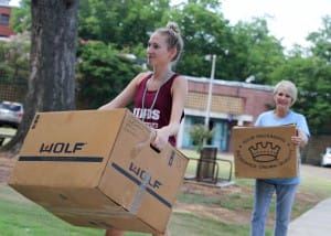 Hi-Stepper Lindsey Jeselink of Clinton moves into Allen-Dukes-Whitaker Residence Hall at Hinds Community College’s Raymond Campus with the help of her grandmother Lanette Jeselink. Jeselink is a sophomore student studying radiologic technology. 