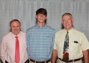 Among those recognized was Carson Weaver of Terry, center, who received the Dr. Roger Jones and Lamar Currie Scholarship. With him are Jones, left, of Raymond, and Currie, right, of Utica.