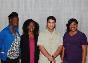 Among those recognized was Abdulaziz Yafai of Jackson, second from right, who received the Matthew Taylor Rankin Scholarship. He is with Hinds Community College employees Carla Cause of Pearl, left, April Reynolds of Jackson and Aleisha Coins of Terry, far right.