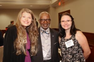 Joanna Stevens of Terry, left, and Abigail Baker of Clinton, right, are with Sen. Hillman Frazier of Jackson at the Nov. 17 Hinds Community College legislative luncheon. Stevens and Baker are members of the college’s Student Voices advocacy group.