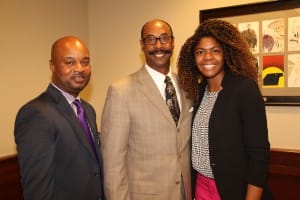 Dr. Mitchell Shears, left, Title III coordinator on the Utica Campus; Rep. Greg Holloway of Hazelhurst and Utica Campus sophomore Sabrevian Davis.