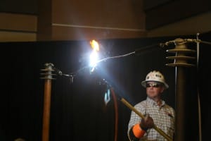 Drew Pruitt with Entergy cooked a hot dog with electricity as part of a demonstration to more than 1,200 area students at the Nov. 8 Career Exploration Day at Hinds Community College’s Rankin Campus.