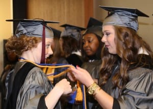 Rachel Spell of Terry, left, Ciera Stephens of Pearl receive Associate Degrees in Nursing from Hinds Community College at a ceremony on Dec. 16 at the Muse Center on the Rankin Campus.