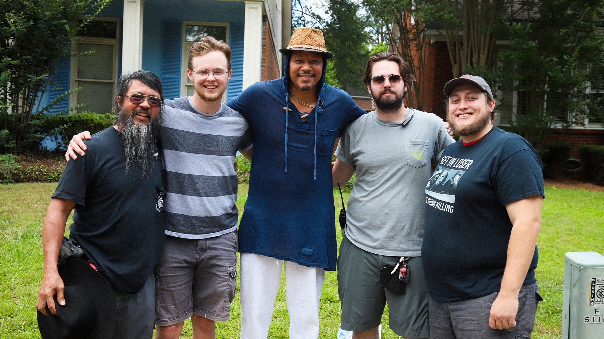 Photo of Film crew and Actors on set of "The Movers"